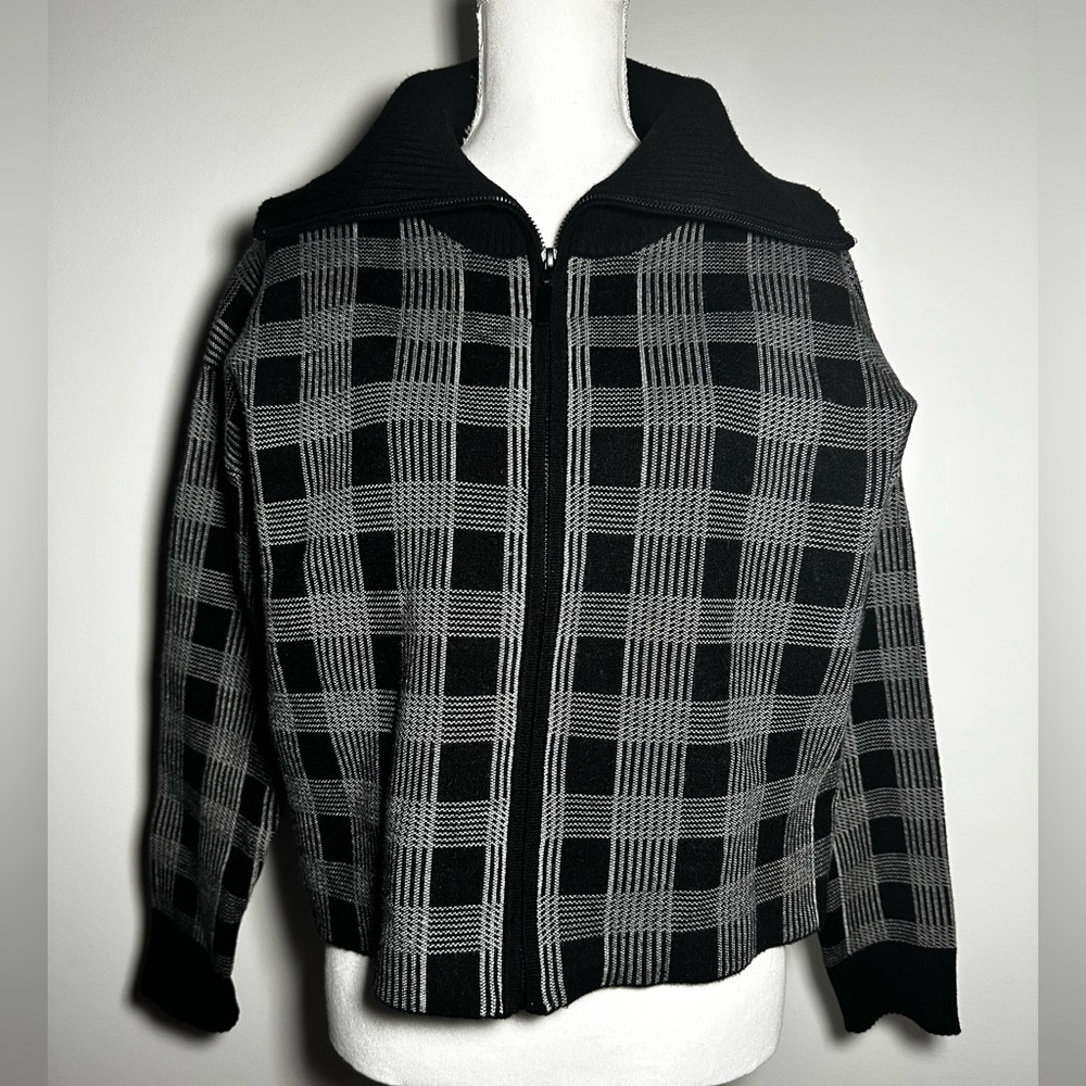 Max Studio Dark Academia Plaid Zip-Up Sweater - Picture 2 of 9